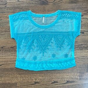 Free People, Sheer Aqua Cropped Top